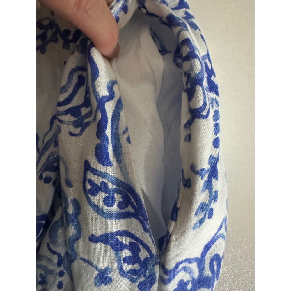 Caroline Constas Long Sun Dress Sz M Blue White Floral Halter Pockets Coastal - Picture 8 of 12